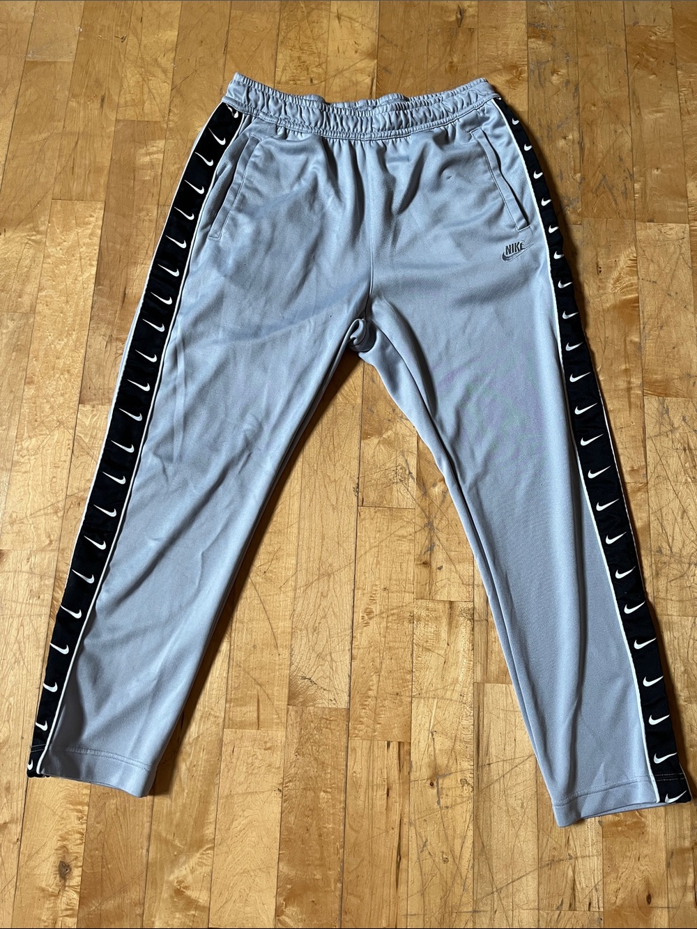 Nike Gray Track Pants with Black Swoosh Side Tape